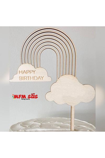 MFM Party Rainbow Happy Birthday Ξύλινο στολίδι για τούρτα