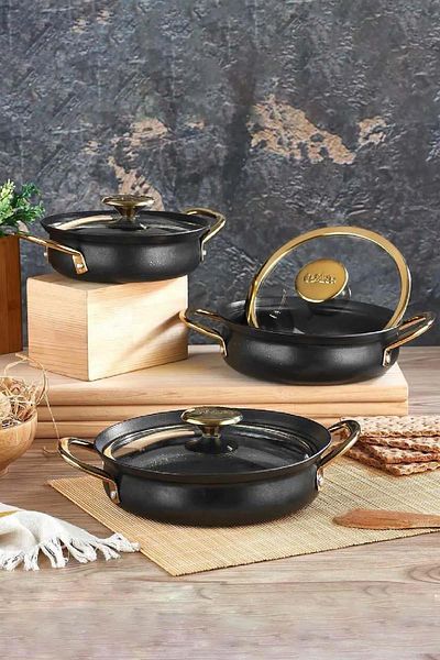 OMS Black Granite Pan Set - Copper Model, 16-18-20 CM