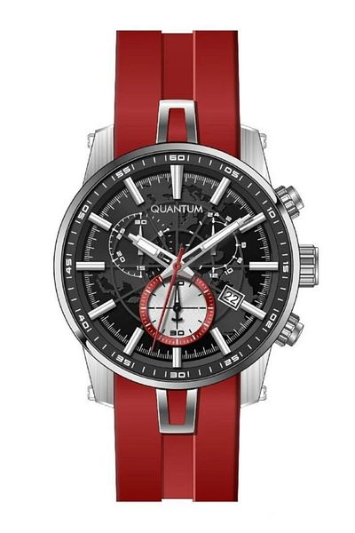 Quantum Men's Wrist Watch New Model Silicone Red Color Function Genuine Leather with Calendar