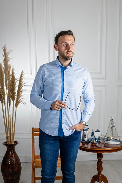 Sarar Lucie Wraps - Cămașă albastră slim fit 100% bumbac