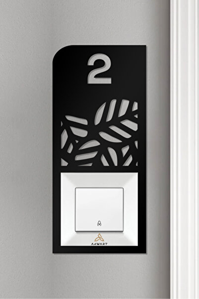 AHWART Ahşap Daire Kapı Numarası, Çiçek Desenli Dekoratif Zil Priz Çerçevesi No:2