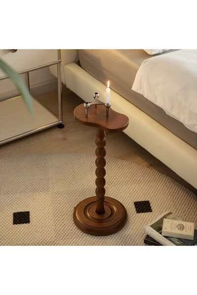 Simillo Home&Living Wood Wooden Ahşap Yan Sehpa Tekli Modern 50 cm Ceviz Renk