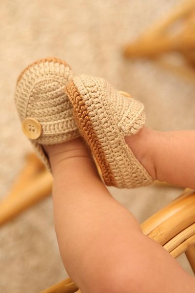 Totzee Side Buttoned Booties Beige & Brown