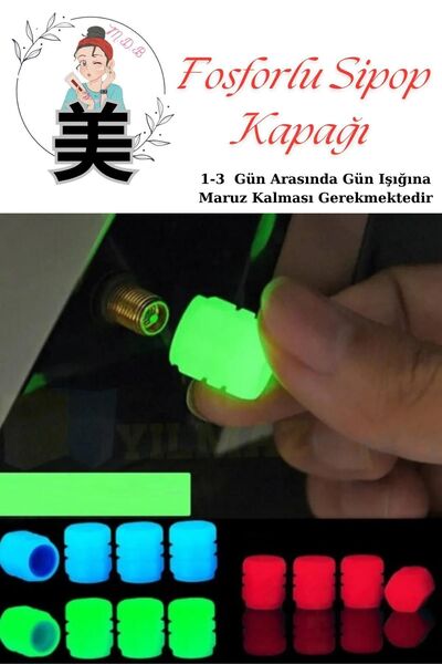 Genel Markalar 4 Adet Fosforlu Sipop Kapağı Gece Parlayan Araba Motosiklet Sibop Kapağı
