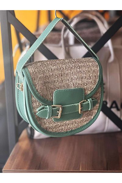 LadyColor Geantă de vară din paie cu 5 compartimente - Detaliu din piele, curele duble, 20*18*6 cm