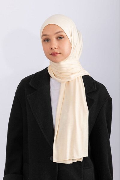 hijabchi Χτενισμένο βαμβακερό σάλι Τζέρσεϊ Σάλι - Κρέμα