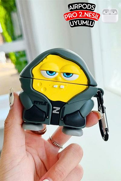 EWEC Pro 2Generation Compatible Hoodie Design Cute Clasp Protective Headphone Case with Sunger Bob Figure