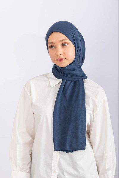 hijabchi Şal din Jersey din Bumbac Pieptănat - Albastru Noapte