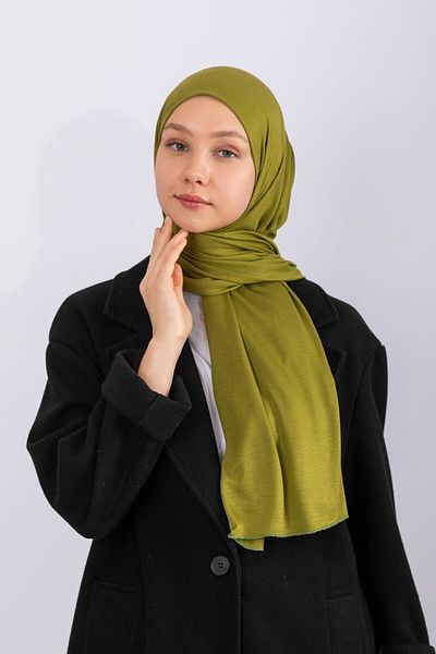 hijabchi Χτενισμένο Βαμβακερό Σάλι Τζέρσεϊ Σάλι - Πράσινο λαδιού