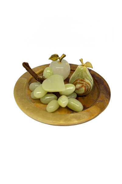 Oniks Taşından Düz Meyve Tabağı - Elma, Armut ve Üzüm bibloları