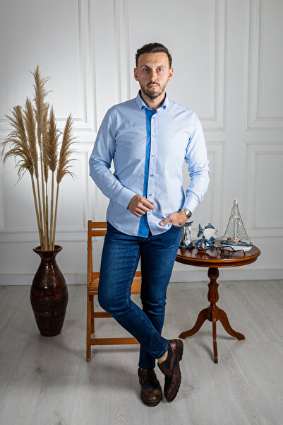 Sarar Lucie Wraps - Cămașă albastră slim fit 100% bumbac