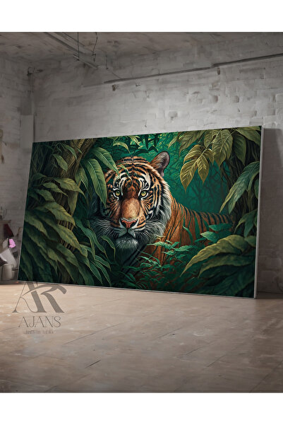 AR AJANS KANVAS TABLO LEU printre ramuri verzi PICTURA decorativa pe panza