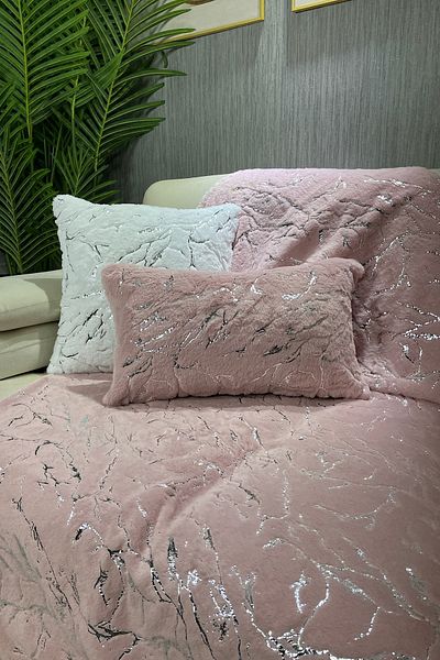 Paris Life Powder Pink Rabbit Plush Silver Foiled Sofa Cover and Shawl