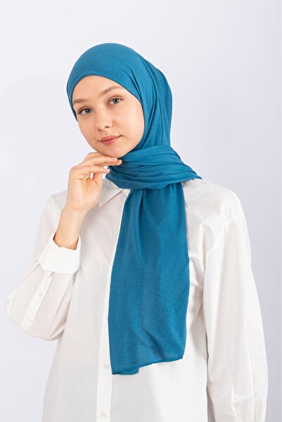 hijabchi Χτενισμένο βαμβακερό σάλι Τζέρσεϊ - Petrol Blue