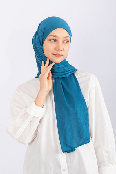 hijabchi Şal din Jersey din Bumbac Pieptănat - Albastru Petrol