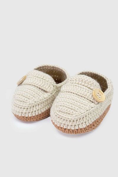 Totzee Side Buttoned Booties Beige & Brown