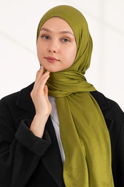 hijabchi Χτενισμένο Βαμβακερό Σάλι Τζέρσεϊ Σάλι - Πράσινο λαδιού