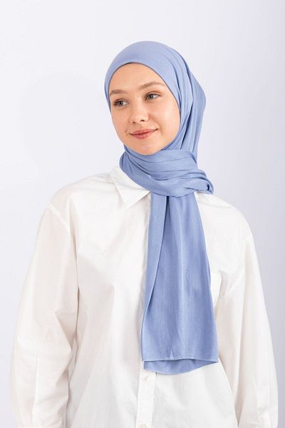 hijabchi Şal din Jersey din Bumbac Pieptănat - Albastru Denim