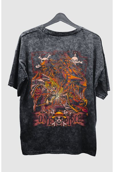 Fuddy Moda One Piece Roger vs White Beard Unisex Anime Distressed T-Shirt - Oversize Washable Back Printed T-shirt