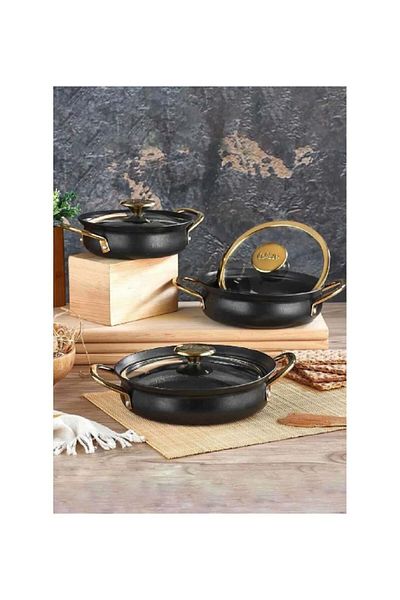 OMS Black Granite Pan Set - Copper Model, 16-18-20 CM