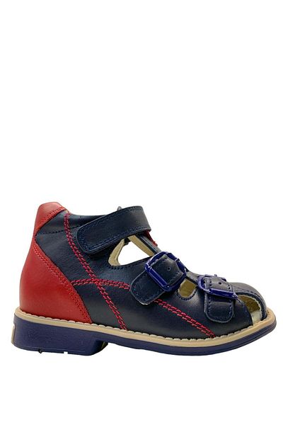Tuğba Ortopedi 646 Model Orthopedic Boy Sandals - Genuine Leather, Navy/Red, Corset