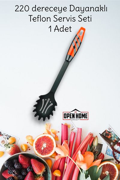 Open Home Concept Red Teflon Service Set - 220° Durable, Fireproof and Non-Stick Pasta Spoon 1 Piece