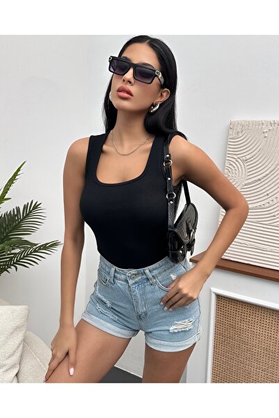 Chicup Bluză neagră tricotată cu cordon - bretele largi