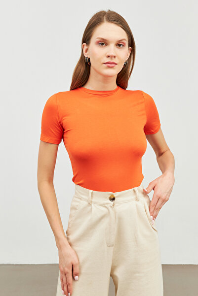 Bukamiss Πορτοκαλί γυναικεία μπλούζα - κοντομάνικο σχέδιο