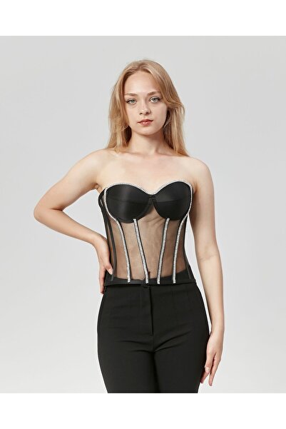 Grace Beauties El yapımı Dantelli Uzun Taş İşlemeli Büstiyer