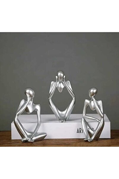 rakaymu 3 Lü Polyester Gümüş Soyut Düşünen Adam Heykel Biblo Aksesuar