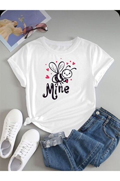 CLASSY.MODA Μπλουζάκι με λευκή στάμπα Oversize - Crew Neck, κοντό μανίκι
