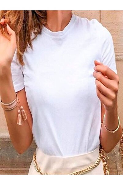 CLASSY.MODA Λευκό μπλουζάκι Oversize Single Jersey - Crew Neck, κοντό μανίκι