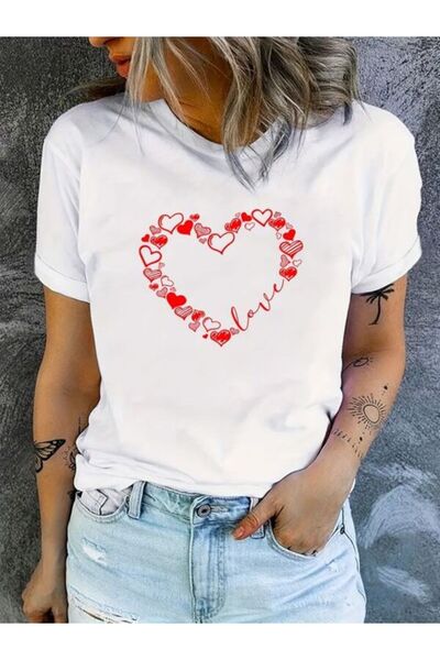 CLASSY.MODA Μπλουζάκι με λευκή στάμπα Oversize - Crew Neck, κοντό μανίκι