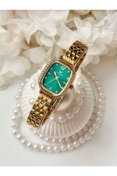 Forsining GOLD Jubilee Cord Oval Women's Wristwatch with Green Inner Dial