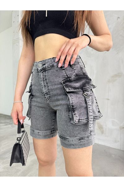BİKELİFE Γυναικείο τζιν ψηλόμεσο ελαστικό - Smoke, Cargo Pocket