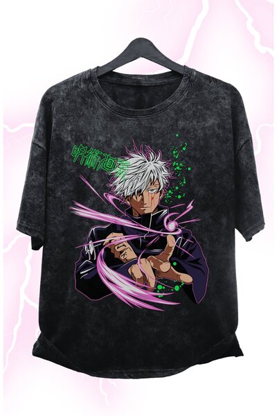 Fuddy Moda Jujutsu Kaisen Gojo Štampano Unisex Oversize kroj T-shirt - Periva...