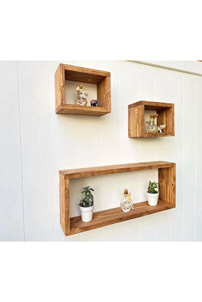 Genel Markalar Kahverengi Rustik Duvar Rafı Yüzer Raflar 60 cm Modern Ahşap D...