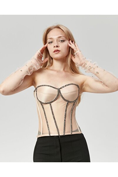 Grace Beauties El yapımı Dantelli Uzun Taş İşlemeli Büstiyer