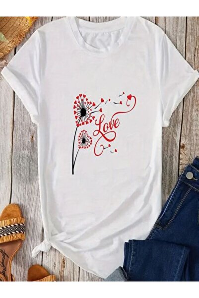 CLASSY.MODA Μπλουζάκι με λευκή στάμπα Oversize - Crew Neck, κοντό μανίκι