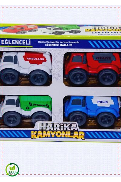 OMZ Set of 4 Montessori Players for Boys Girls - Cool Trucks, 30 Toys