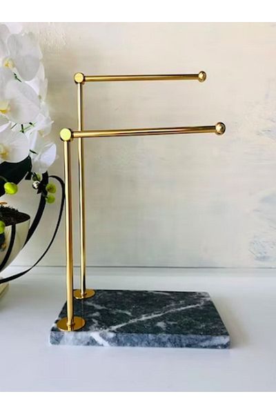 ege gross Decorative Marble Pedestal Two Arm Metal Bathroom Hand Towel Holder Stand