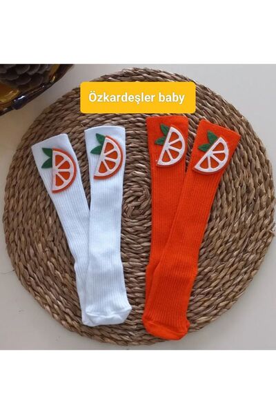 ÖZKARDEŞLER BABY Комплект от 2 бебешки и детски чорапи до коляното - оранжеви...
