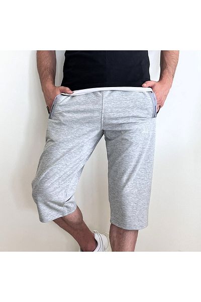 Farah Butik Men's Gray Long Bermuda Shorts - Comfortable Fabric, Three Pockets and Zipper