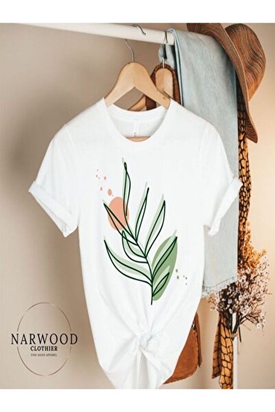 CLASSY.MODA تي شيرت أبيض كبير الحجم مطبوع - رقبة دائرية، كم قصير