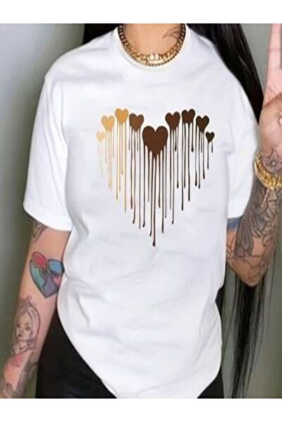 CLASSY.MODA Μπλουζάκι με λευκή στάμπα Oversize - Crew Neck, κοντό μανίκι