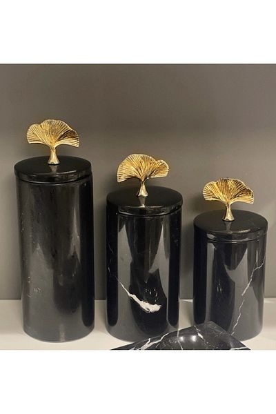 ege gross Decorative Black Marble 3-Piece Spice Bowl Sugar Bowl Jar Set