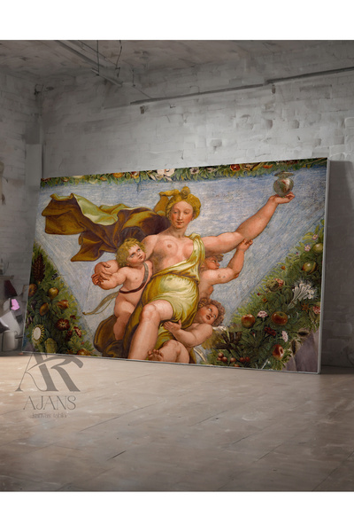 AR AJANS KANVAS TABLO Rönesans Dönemi  Mitolojik Kadın ve Melek Çocukları Dek...