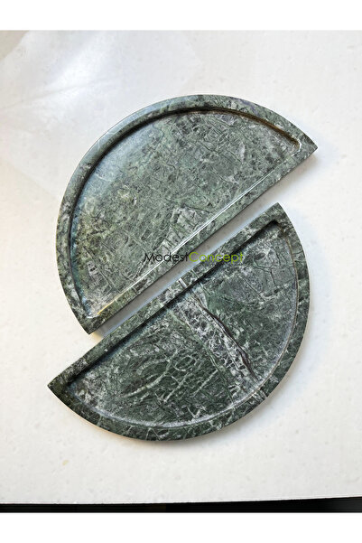 Modestmar Doğal Yeşil Mermer Yuvarlak Tepsi, Verde Guatemala Tepsi 2li