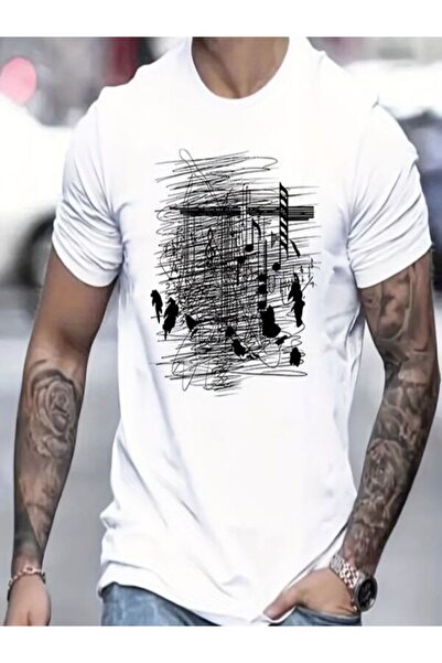 CLASSY.MODA Süprem T-Shirt - Біла футболка з принтом, оверсайз, велосипедний комір, короткий рукав