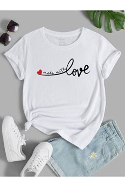 CLASSY.MODA Μπλουζάκι με λευκή στάμπα Oversize - Crew Neck, κοντό μανίκι